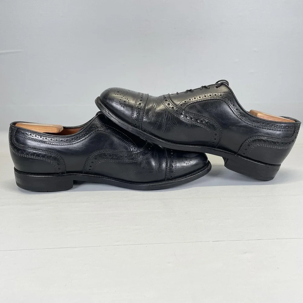 Allen Edmonds Strand Oxford Shoes Mens Size 9.5 D Black Leather Cap Toe Brogue